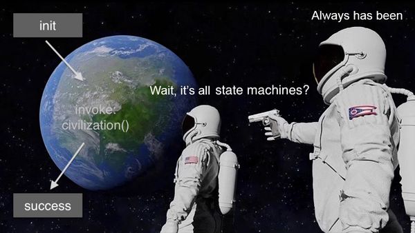 Meme with two astronauts looking at the earth. One asks 