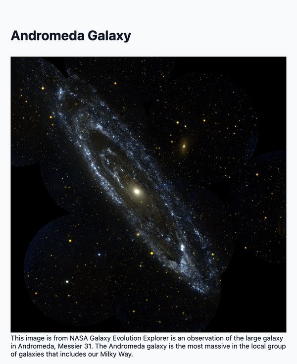 Galaxy homepage with heading, banner image, and description.