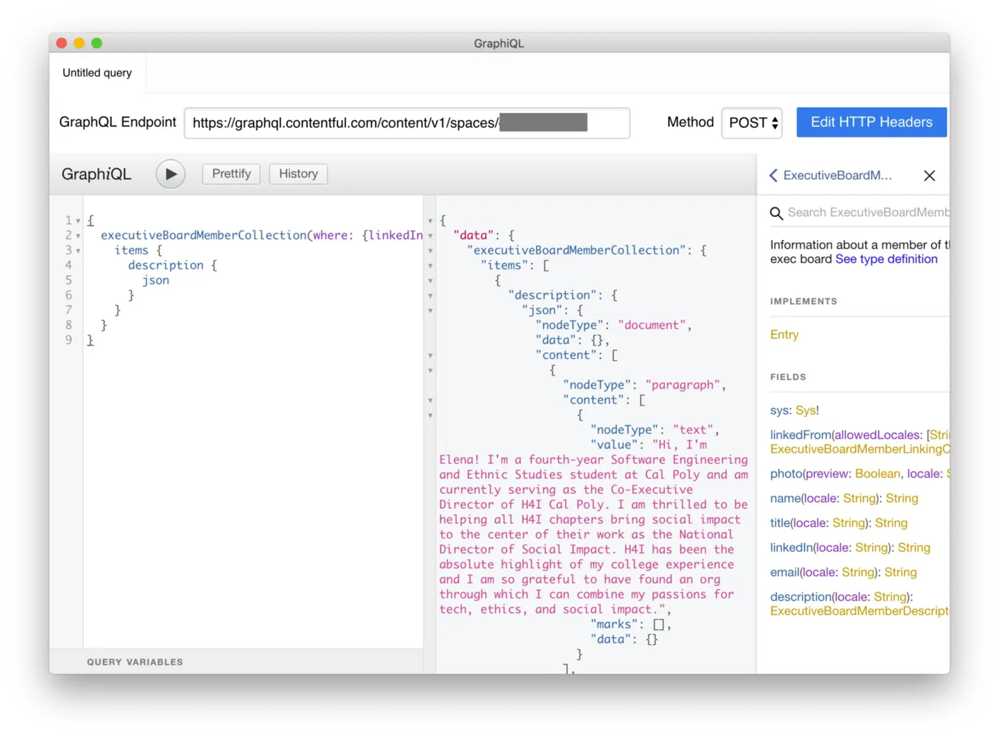 GraphiQL response when querying for rich text