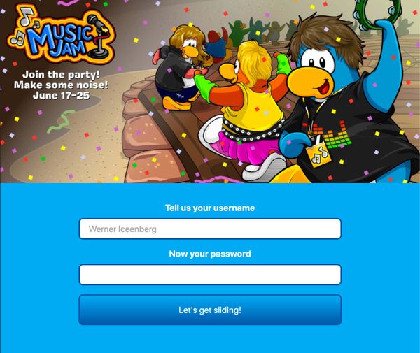 A hideously-perfect club penguin signup screen