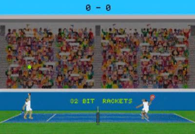 Gameboy game footage of two tennis players, one about to serve